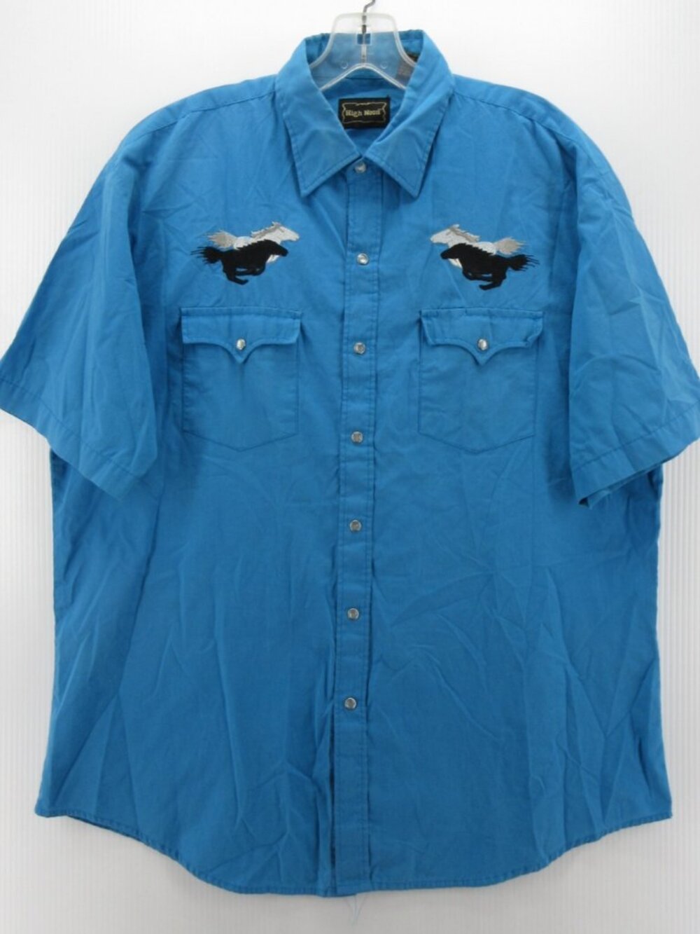 VTG High Noon Shirt Large Western Pearl Snap Embroidered Wild Mustangs*